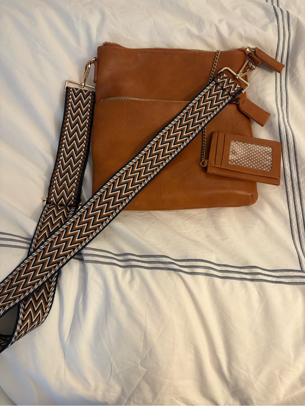 Ah Dorned Legan Leather Crossbody Bag with TWO Chevron Straps